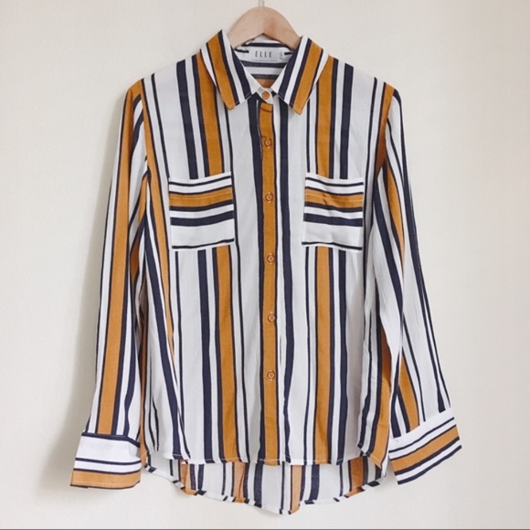 NWT mustard yellow stripe button  shirt - Picture 5 of 7